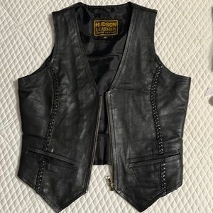 Black leather zip front vest